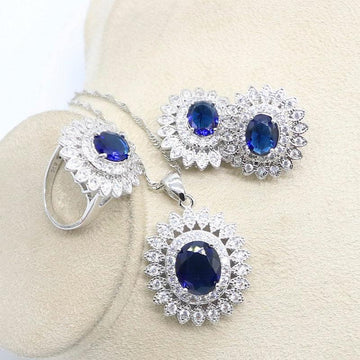 Ideal Gift - Dark Blue Sapphire AAA+ White Zircon Jewellery Set - The Jewellery Supermarket